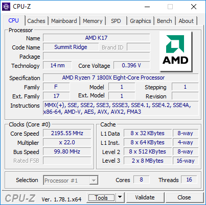 Ryzen 7 1800X: CPU-Z